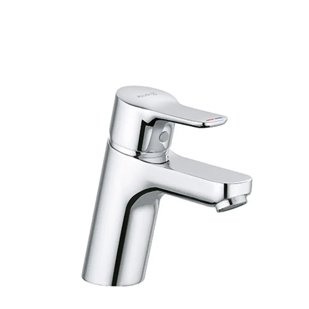 Waschtischarmatur in verchromter Ausführung von Kludi, mit einem einhebeligen Bedienhebel zur Regelung von Wasserfluss und Temperatur.